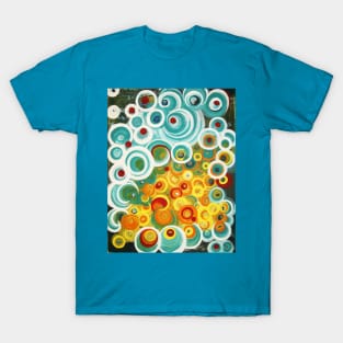 Turquoise Orange Yellow Swirl Abstract Art T-Shirt